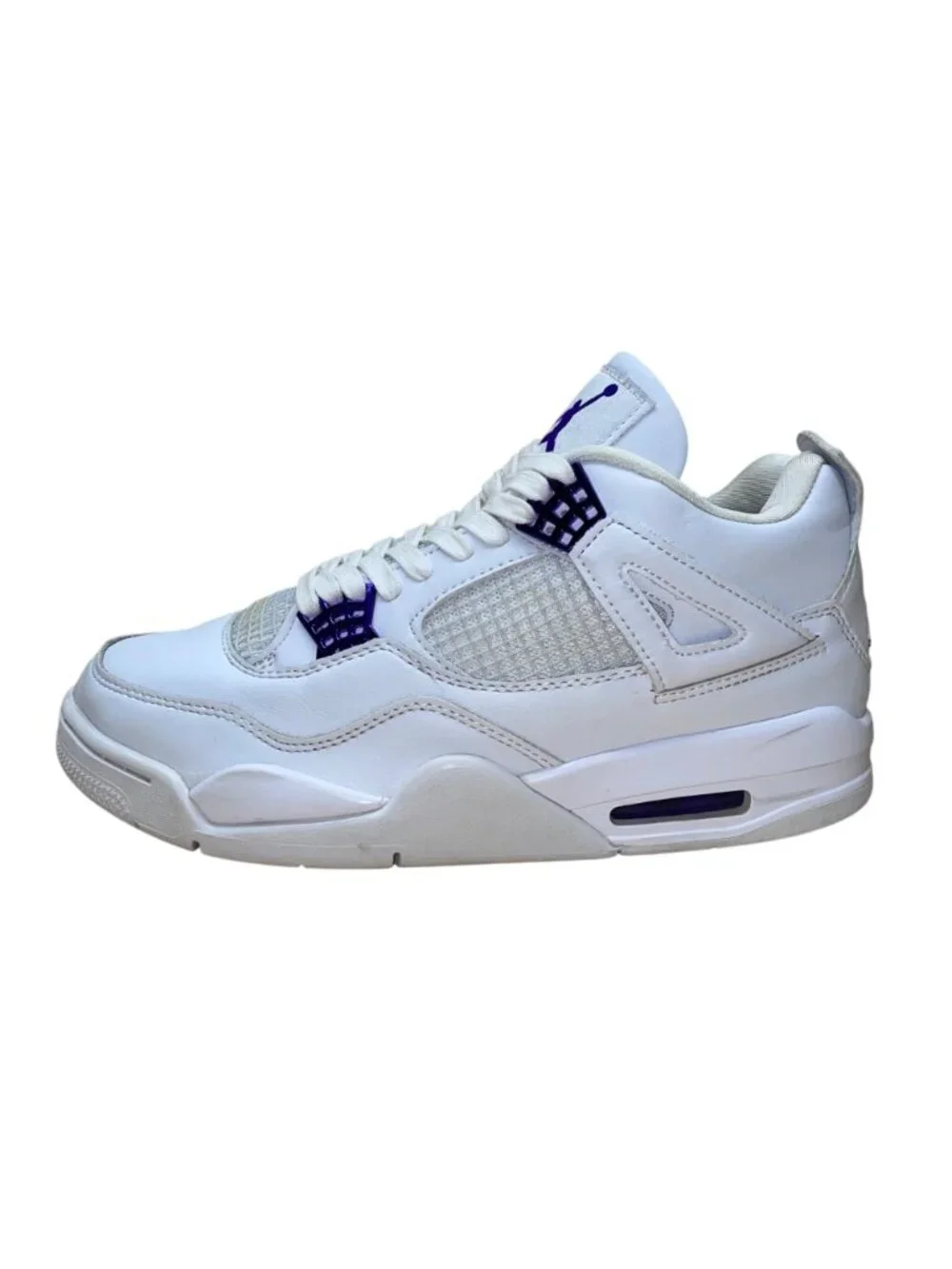 Air Jordan 4 Retro Men’s Metallic Purple & White Leather Sneakers Size US 9.5